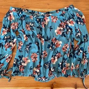 Lush Blue floral off the shoulder top